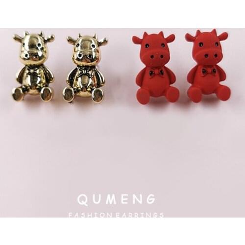2021 Latest Design Zodiac Red Cattle Lovely Alloy Mavericks Ladies Exquisite Stud Earrings Girl Trendy Jewelry Gift For Birthday