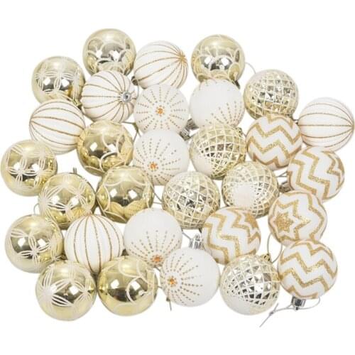 30Pcs Christmas Tree Decor High Qulity White Gold Ball Ornament Bauble Party Hanging Ball for Home Christmas Decorations