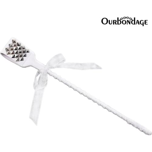 Ourbondage White Crop with 2 Color Rivet Paddle for Adult Sex BDSM Spanking Toys For Men Women and Couples