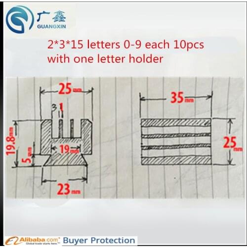 Freeshipping 2*3*15mm type hot stamping letters for DY-8 Manual coding machine 0-9 each 10pcs and one letter holder