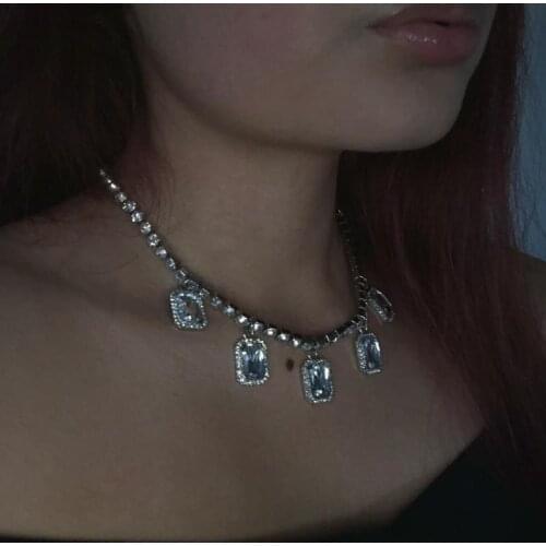 Shining Rhinestone Chokers Necklaces Neck chain Super Large Crystal Pendants Woman Hip hop Jewellery Yellow Blue Pink Delicate