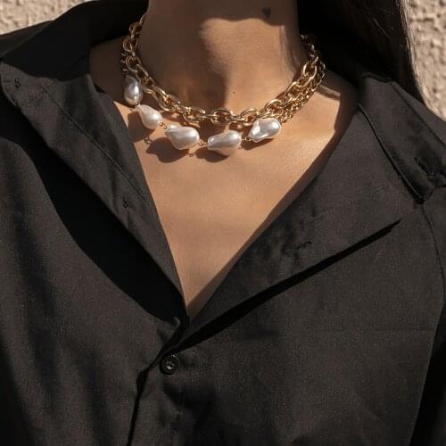 Fashion Baroque Pearl Chain Necklace Women Collar Wedding Punk Link Chains Gold Punk Choker Necklaces Jewelry Clavicle Necklace