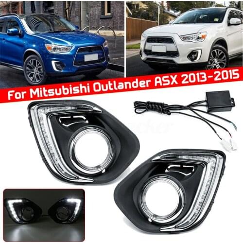 Daytime Running Lights,Waterproof Fog Light Frame Bumper DRL White Fit for Mitsubishi Outlander ASX 2013-15 ,Car Accessories