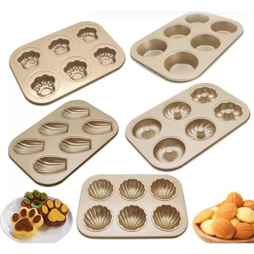 6 Cup Baking Pan Non Stick Carbon Steel Shell Cake Mold Family Baking Pan Kitchen Special Baking Children DIY Production Mold