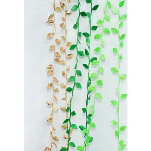 10Meter Leaf-Shaped Handmake Artificial Flower Gold Green Silk Leaves For Home Wedding Decor DIY Wreath Gift Craft Fake Flower