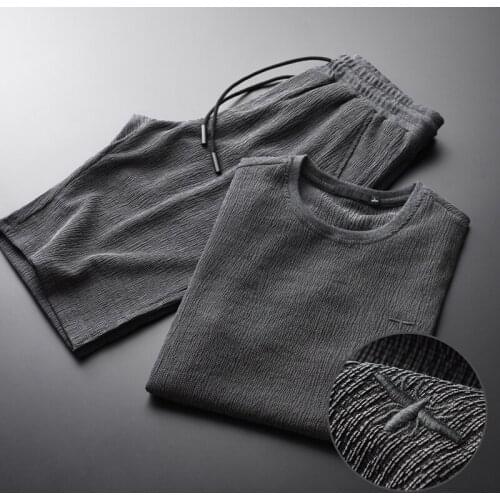 Classic Summer Men Sets Plus Size 3XL 4XL Luxury Sport Short Sleeve Man Sets(T-SHIRTS+PANTS) Wrinkle Slim Mens Sets With Short