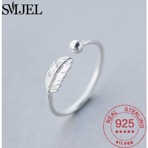 Real 925 Sterling Silver Feather Rings for Women Bohemian Leaves Open Ring Adjustable Antique Joint Rings Anillos