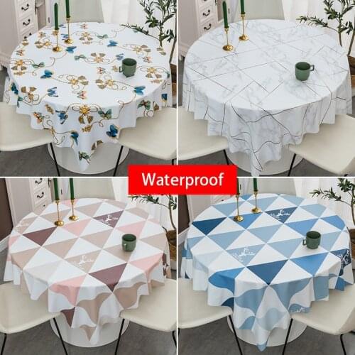 Nordic Style Round Tablecloth Modern Simple Waterproof PVC Table Cove for Wedding Party Table Cloth for Table Printing Geometric