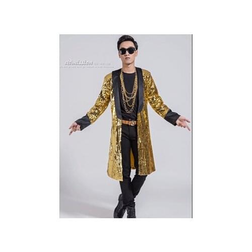2020 Men Gold Tuxedo Jacket Stage Costumes For Singer Sequin Tuxedo Jacket Green Gold Tuxedo Blazer Gold Sequin Jacket Coat