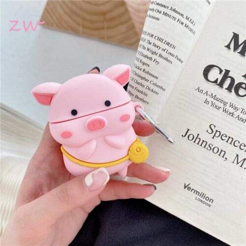 Cute 3d carry fat pig school bag wireless bluetooth headset soft case for airpods1 2 earphne protection pink silicone case