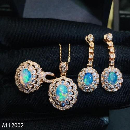 KJJEAXCMY fine jewelry natural opal 925 sterling silver new women pendant necklace ring earrings set support test popular