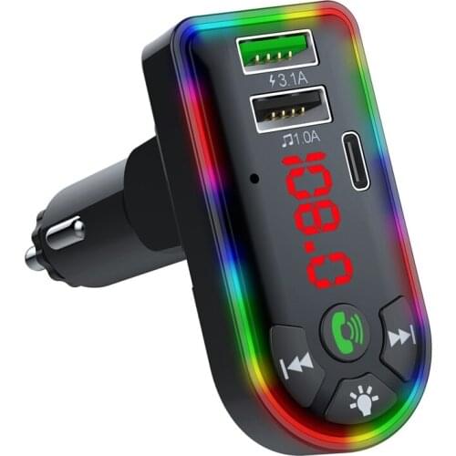 NEW-DC5V 3.1A FM Transmitter Bluetooth 5.0 Car MP3 Player Wireless Handsfree for U Disk/TF Music Player with PD Charger