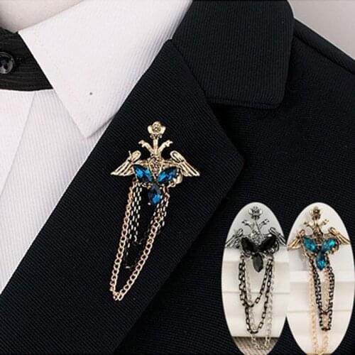 New Vintage Colorful Palace Crystal Double Head Wing Multilayered Tassels Brooch For Unisex Noble pins Clothes Decoration Gift