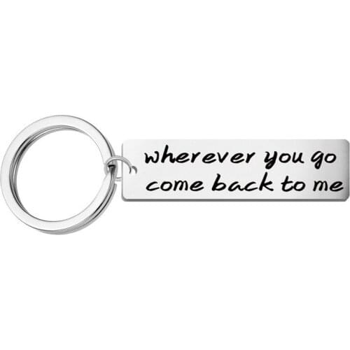 New fashion white rings for keys simple lettering wherever you go come back to me stainless steel trinket