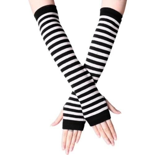 New Fashion Long Glove Arm Cover Classic Black and White Striped Fingerless Cotton Long Wristband Sleeve