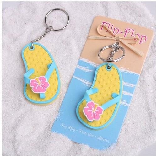 Wholesales 100PCS "Flip Flop" Tropical Flower Key Chain Good For Wedding Favors and Party Gift Free Shipping