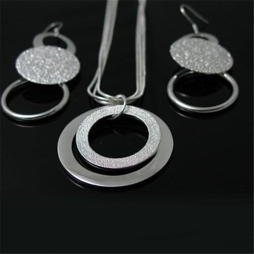 Fine noble brand 925 Sterling Silver round earring necklace Jewelry set for Women Fashion wedding party Charm Holiday gift