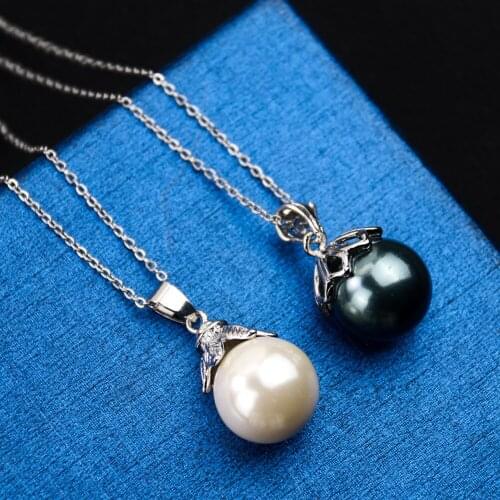 Exquisite Natural White Black Shell Powder Plating Large Ball Pendant Necklace Fresh Water Mother of Pearl MOP Jewelry Gift