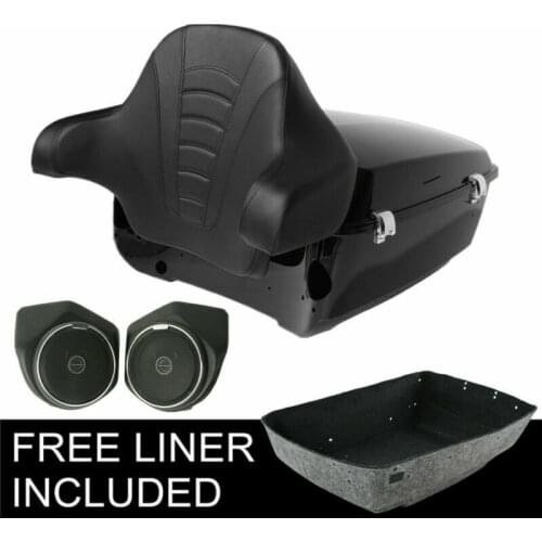 Motorcycle King 13.7" Tour Pack Trunk Backrest Pad + Speakers For Harley Touring Road King Road Glide Street Glide 2014-2019 18