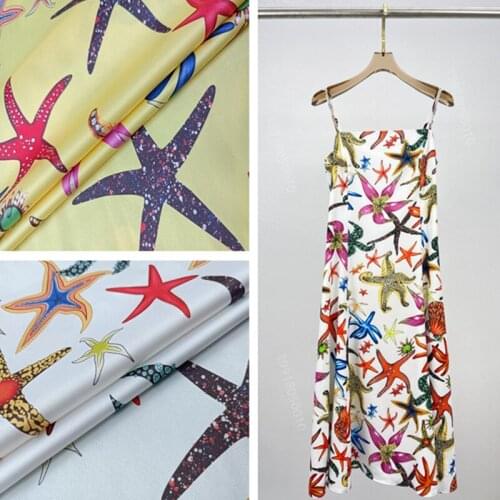 Luxury Brand Starfish Shell Stretch Satin Fabric Polyester Imitation Silk Dress Fashion Designer DIY Sewing Material Per Yard