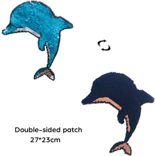 Cute Dolphin Double Face Sequins Flip Two-Color Cloth Stickers Clothing Accessories Sew On Patches For Dress