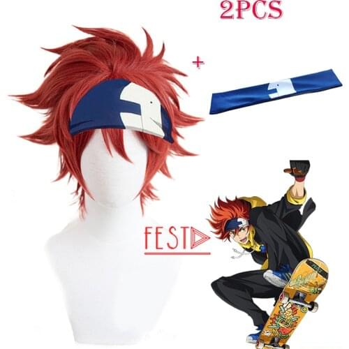 SK8 The Infinity Reki Kyan Cosplay Wig Headband Hairband SK8 Cosplay Red Short Men Wigs with Bangs Heat Resistant Synthetic Wig