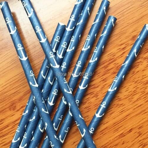 100pcs Mixed Colors White Anchor Navy Paper Straws,Nautical Party,Marine Wedding-Kids Birthday-Baby Shower Bachelorette Party