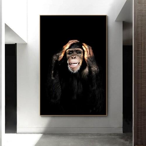 Modern Chimpanzee Monkey Funny Expression Art Canvas Print Gorilla Animal Wall Painting Poster Living Room Home Decoration