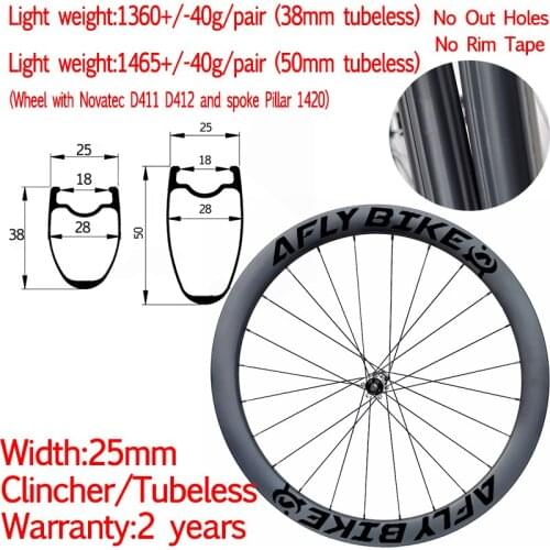 Super Light AFLY Width 25mm Carbon Road Bike Disc Brake Clincher Tubular Wheel 38/50/60mm Cyclocross Gravel Wheelset Pillar 1420