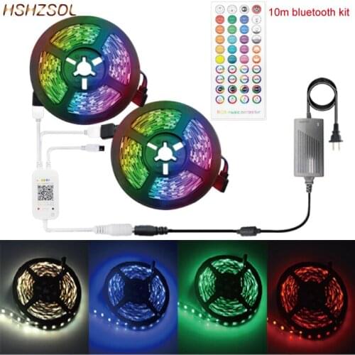 5m 10m 15m LED RGB SMD 5050 2835 Flexible led Strip+40key IR+IOS & Android Bluetooth DIY muisc color controller with 12V adapter