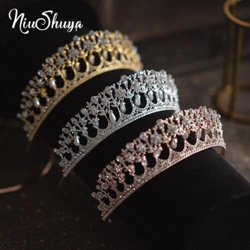 NiuShuya Vintage Princess Diana Tiaras Crown Waterdrop Pearl Bridal Wedding Headpiece Hair Accessories Jewelries