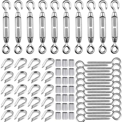 TOP 1/16 Inch Cable Railing Kit for Wooden Post Turnbuckle Wire Tensioner Strainer Lag Screw Eye Thimble and Crimping Loop