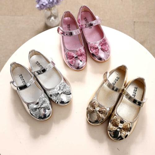 Girls Party Shoes Gold Silver Princess Shoes Pu Leather Big Girls Shoes For Kids Children Fashion Bow Know Sandals 1-12 MCH104