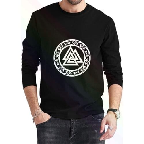 Valknut Wotans Knot Runes Odin Logo Classic Black T-Shirt 2021 Newest Summer Mens Long Sleeve Popular Tees Shirt Tops Novel
