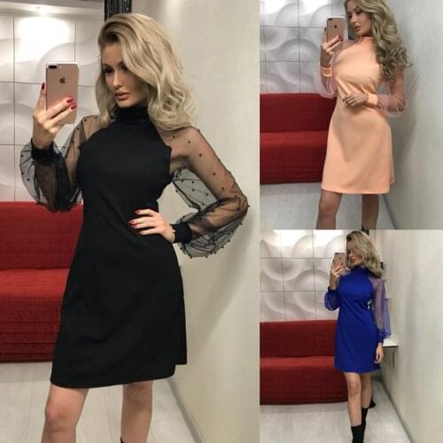 Women Dresses Autumn Spring Dress For Women Womens Pearl Beading Mesh Sleeve Dress Long Sleeve A-Line Mini Party Dress