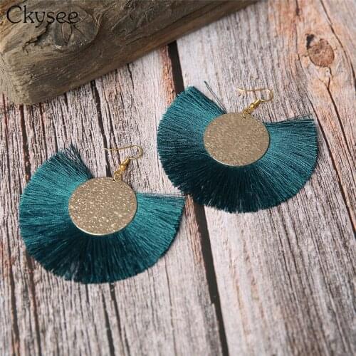 Ckysee Bohemian Boho Long Tassel Earrings For Women Big Pendientes Fashion Flat Round Alloy Beads Statement Earrings Jewelry
