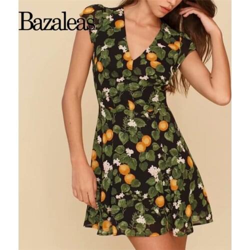 2021 Retro Vestidos Vintage Summer Dresses V Neck Lemon Print Green Women Dress Elegant