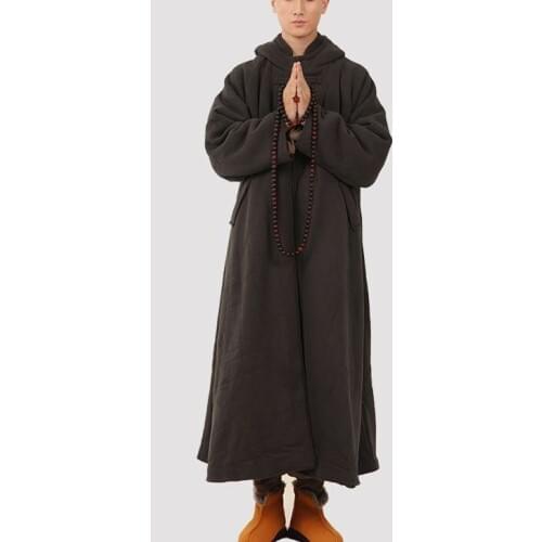 Winter warm cotton Buddhist shaolin monks cape meditation cloak lay meditation suits kung fu uniform martial arts coat robe gray