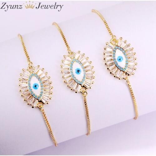 10PCS, CZ Eye Chain Bracelet For Women Adjusted Bracelet Turkish Jewelry