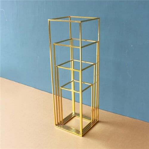 Shiny Gold Wedding Centerpiece Cuboid Flower Stand Geometric Rectangular Frame Party backdrop Road-lead Home DIY Decoration
