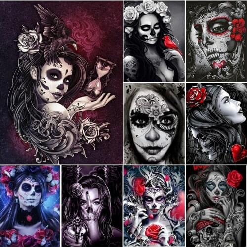 5D DIY Diamond Painting Skull Girl Cross stitch Full Drill Square Diamond Embroidery Halloween Gift Mosaic Crystal Picture Decor