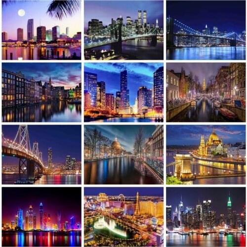 Huacan Diamond Painting Full Night City Home Decor Embroidery Cross Stitch Town Scenery Diamond Art Wall Stickers