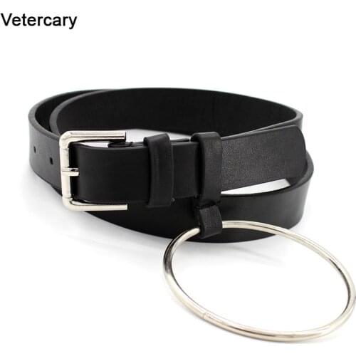 Big Round Metal Circle Unisex Black PU Leather Belt Punk Waistband Belts For Women Silver Square Buckle Jeans Black Red Brown