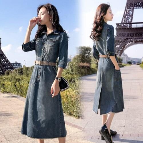 Denim Dress Women 2021 Spring And Autumn New Large Size High Waist Slim Mid-Length Style