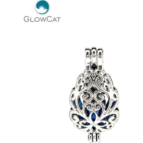 K1176 5pcs/lot Silver Flower Hollow Beads Stone Cage Pendant Locket Fairytale Party Essential Oil Diffuser