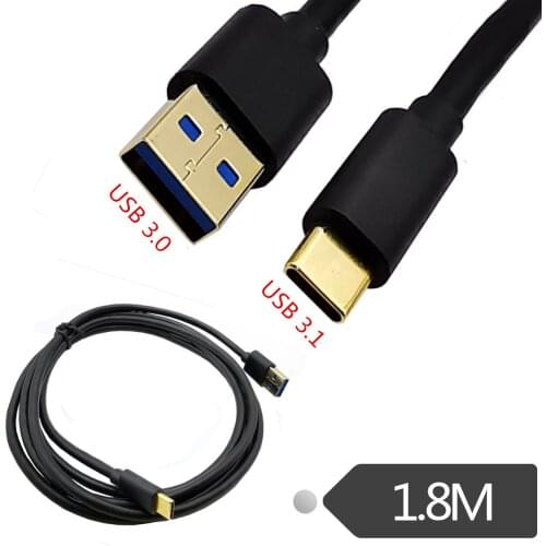 USB3.1linea de datos chapado en oro AM a Conversion de interfaz tipo cUSB3.0 macho cable plano1,8m para telefono movil portatil