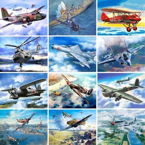 GATYZTORY Diy Frame Air plane Landscape Oil Painting By Numbers For Adults HandPainted Framed On Canvas Modern Home Decor Arts
