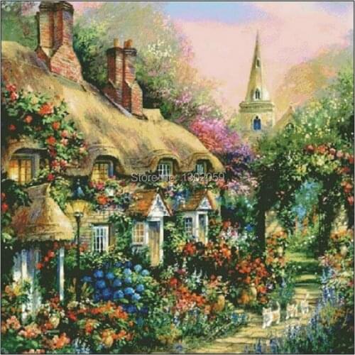 Cat Garden Oil Painting Needlework Embroidery Cross Stitch Kit Factory Sale