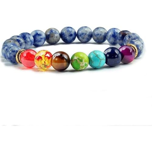 Colorful Natural Stone Tiger Eye 7 Chakra Bracelets & Bangles Slimming Products Buddha Prayer Elastic Bracelet Women Men