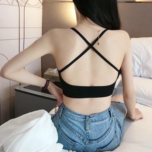 Women Tank Crop Top Seamless Underwear Female Sexy Cross Strap Lingerie Top Backless Crop Tops Padded Camisole Femme